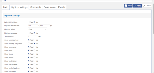 facebook feed wd lightbox settings