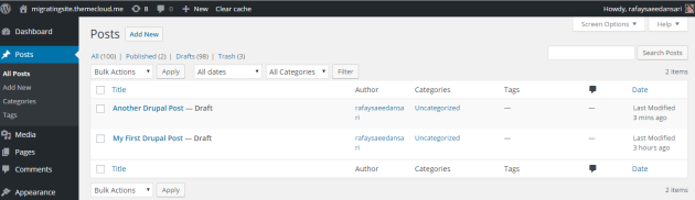List of posts that were imported.