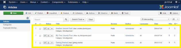 Published articles on Joomla.