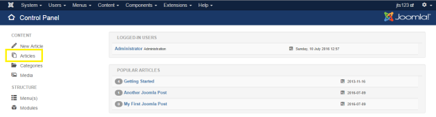 Joomla Control Panel