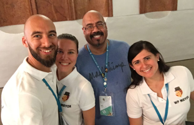 Jean, Alyona and Daniela with Mike Little, co-founder of WordPress.