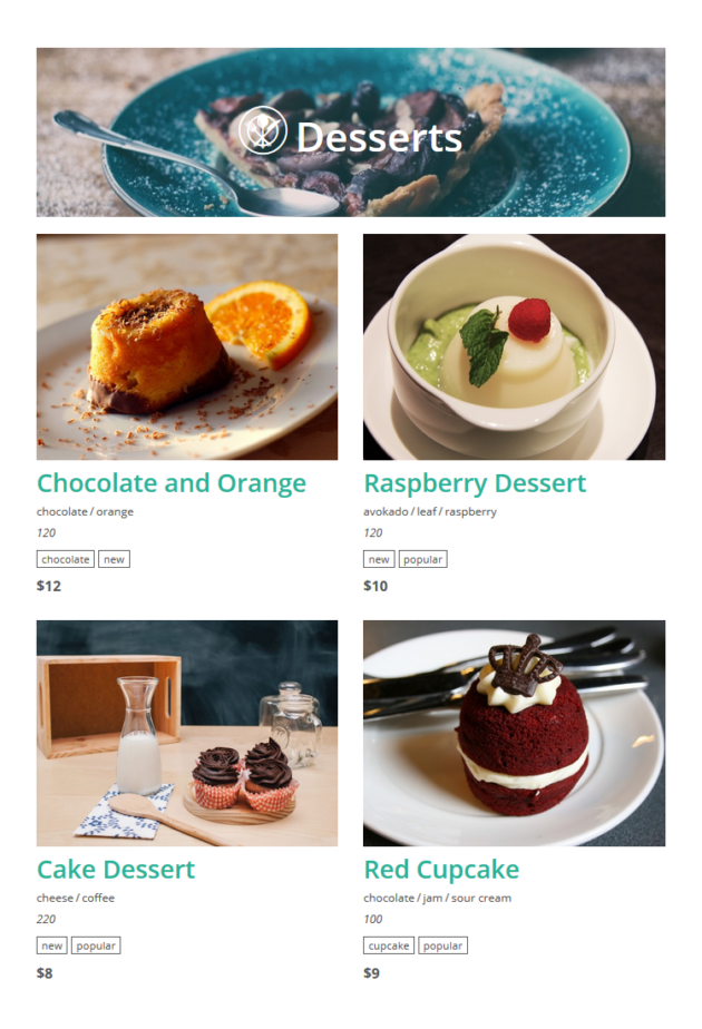 Two Column Grid Restaurant Menu