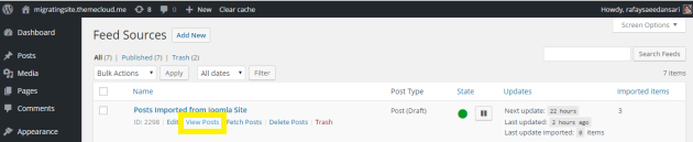 Click on the View Posts link.