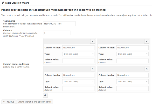 Table Constructor Table Creation Wizard 2