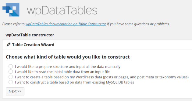 Table Constructor Table Creation Wizard