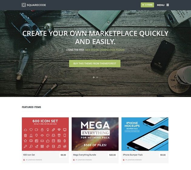 A screenshot of the SquareCode theme.