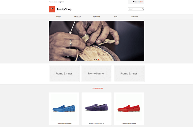A screenshot of the TenderShop theme.