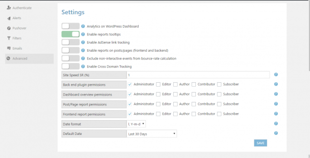 wordpress google analytics settings