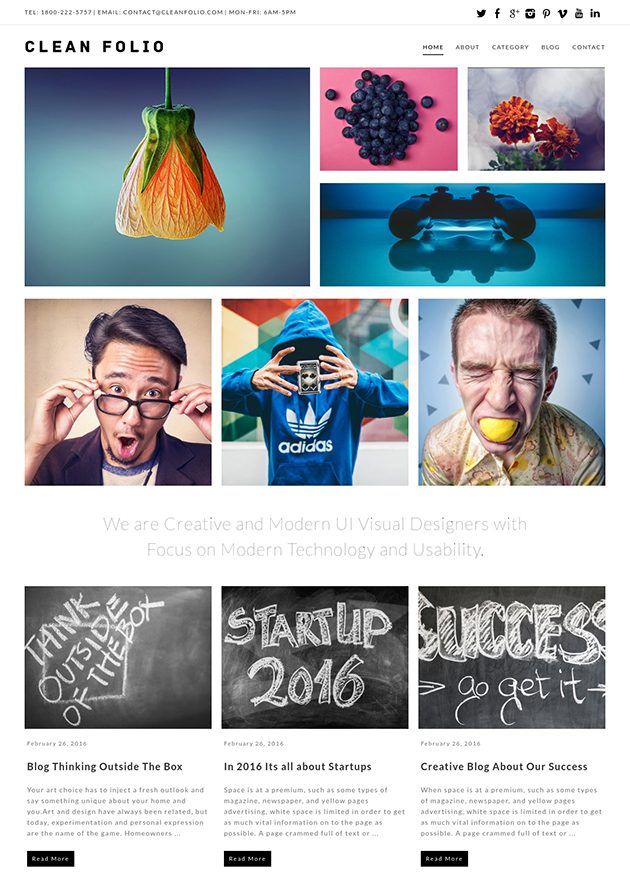 Clean Folio responsive WordPress theme