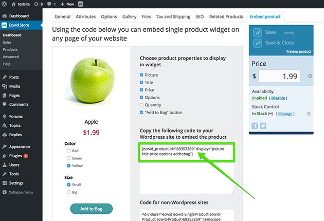 Product description in Ecwid plugin for wordpress