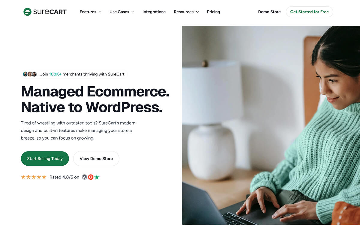 Surecart website homepage.
