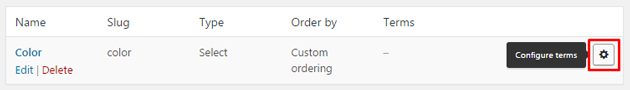 configure terms in attributes