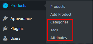 woocommerce categories tags attributes