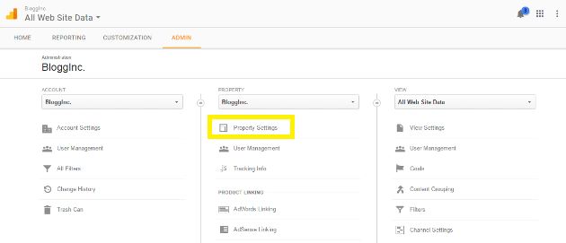 Navigate to Admin > Property Settings.