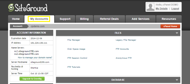 SiteGround cPanel