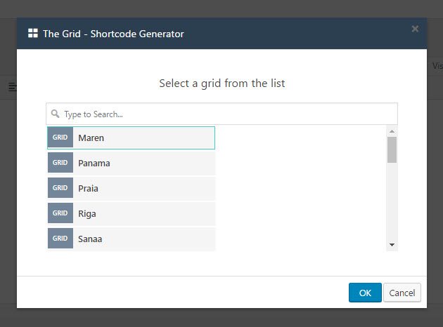 Insert a grid using shortcodes