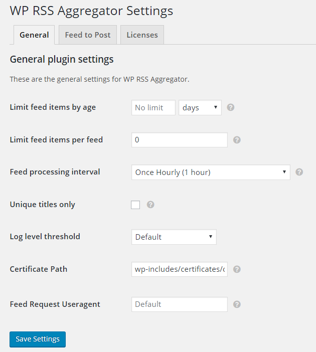 General Settings screen.