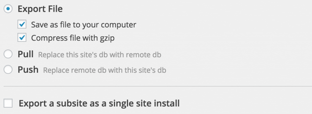 Migrate Multisite to Single Site - WP Migrate DB Pro, Export File