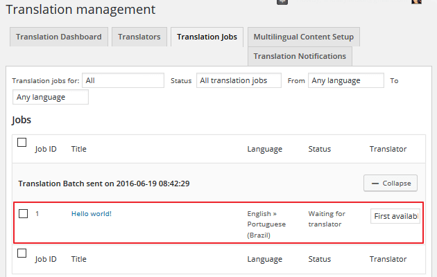 WPML - Translation Jobs
