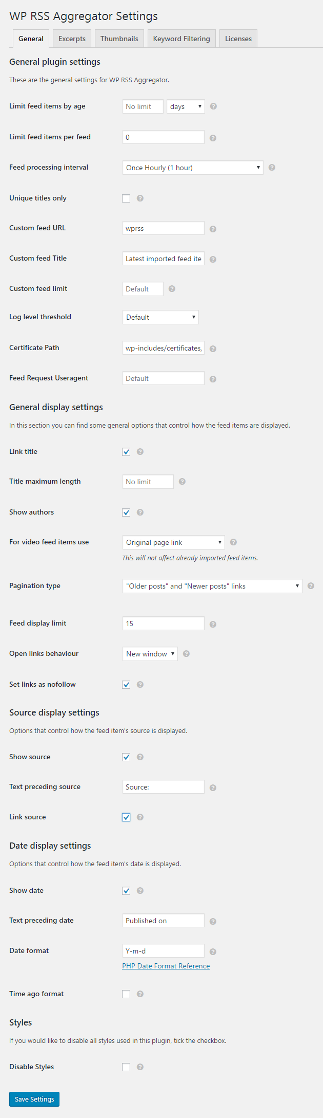 General Settings screen.
