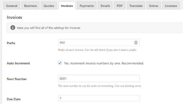 invoices tab