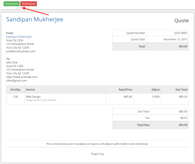Quote Sample Sliced Invoices