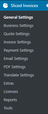 Sliced Invoices Menu