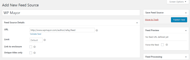 Add New Feed Source screen.