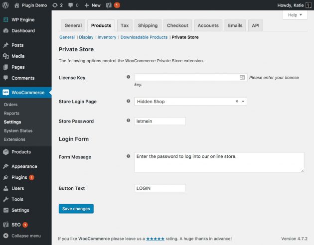 WooCommerce Private Shop settings.