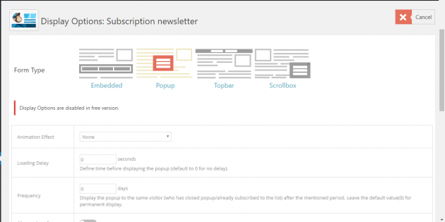 MailChimp WD display options