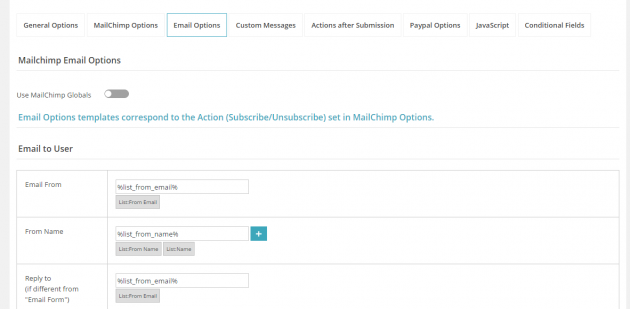 MailChimp WD email options