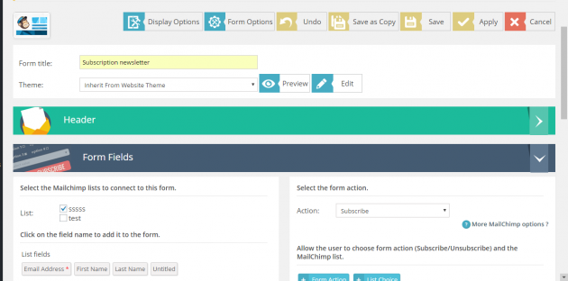 MailChimp WD form fields