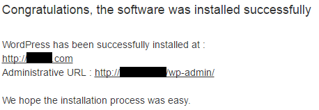 WordPress Installation is Successful Message