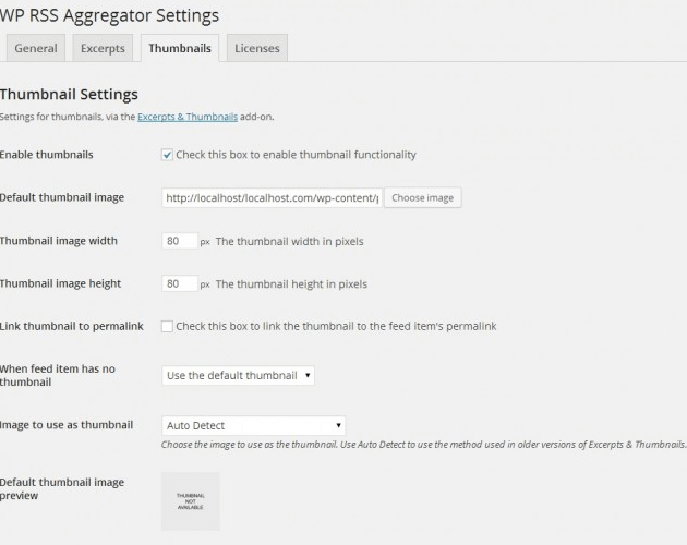 WP RSS Aggregator - Excerpts & Thumbnails, Thumbnail Settings
