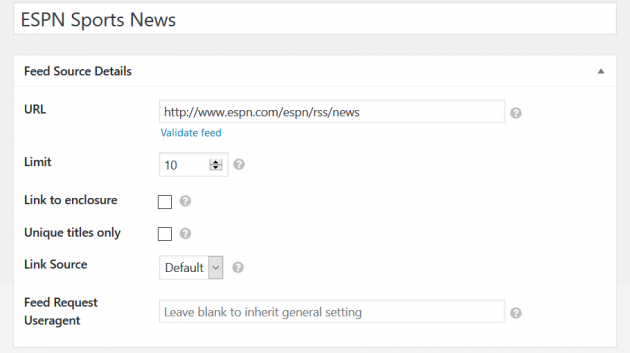 WP RSS Aggregator - Add New Feed Source