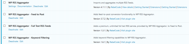WP RSS Aggregator - Core Plugin and 3 Add-ons