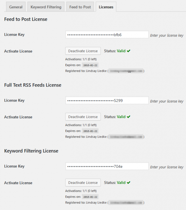 WP RSS Aggregator - License Keys, Add-on Activation
