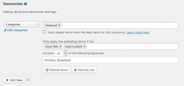 WP RSS Aggregator - Taxonomies, Categories and Tags, Example