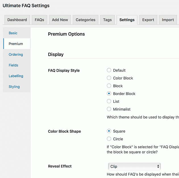 Ultimate FAQ Premium Settings
