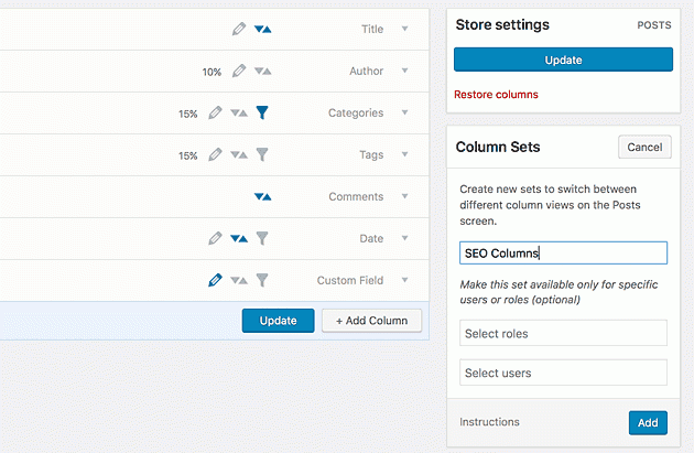 Admin Columns column sets