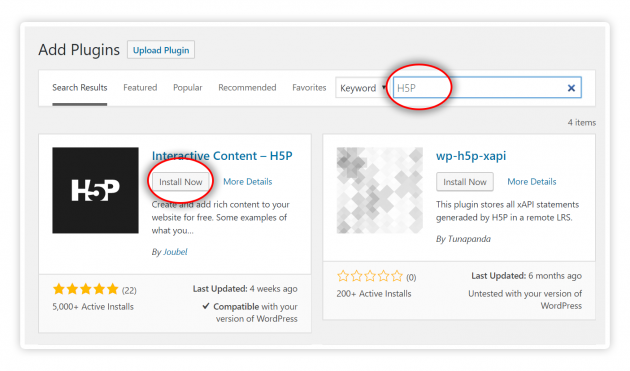 Find the H5P plugin