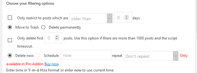 Bulk Delete - Deleting Posts, Filter Options