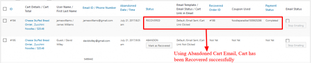 WooCommerce Recover Abandoned Cart - Cart Recovered