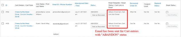 WooCommerce Recover Abandoned Cart - Email Sent