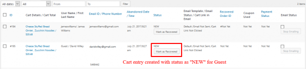 WooCommerce Recover Abandoned Cart - Guest Cart Captured