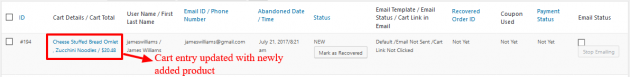 WooCommerce Recover Abandoned Cart - Member Cart Updated