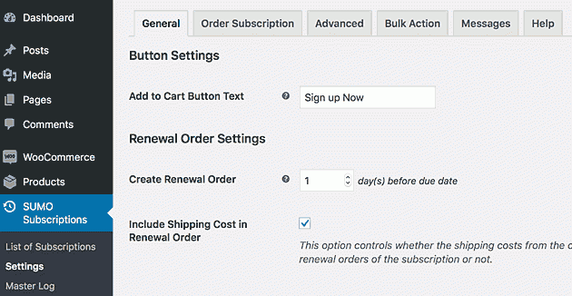SUMO Subscriptions menus