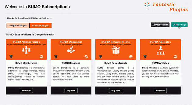 SUMO Subscriptions welcome screen