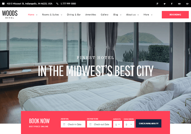 Woods Hotel WordPress Theme