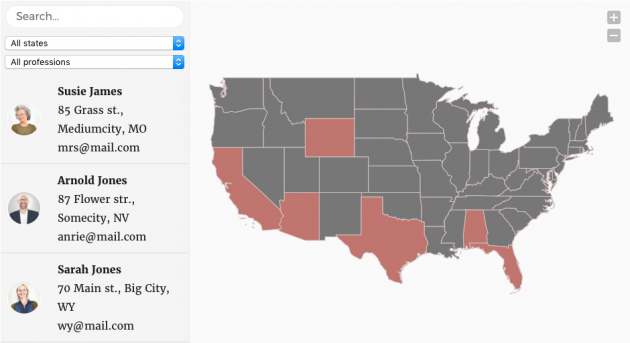 WordPress interactive map - search and filters